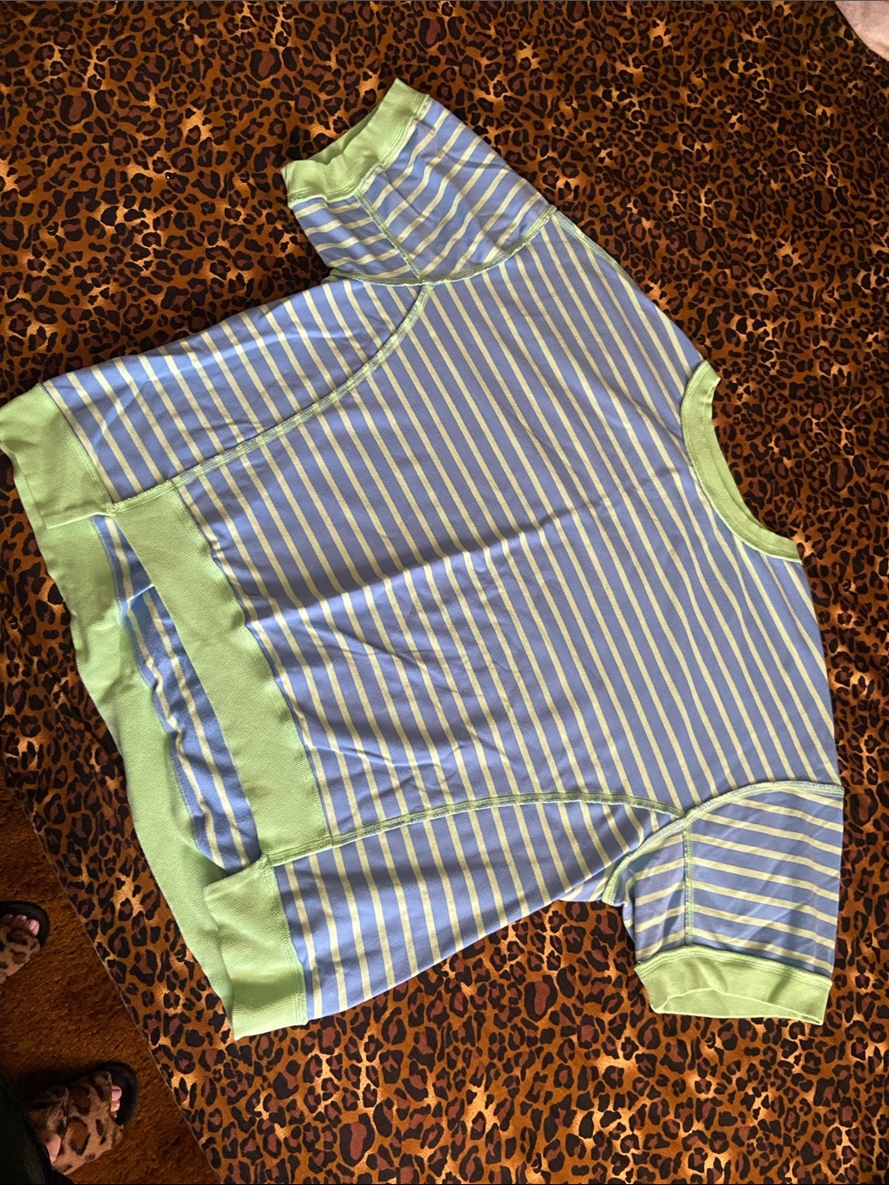 Liam & Co Striped Short Sleeve Tee in Light Blue and Lime